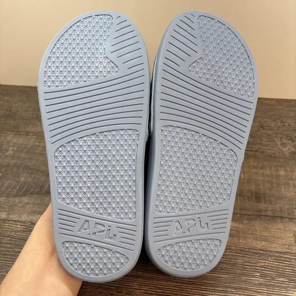 APL Slides Women's 7 Leather Lusso Ice Blue Sandals NEW Defect